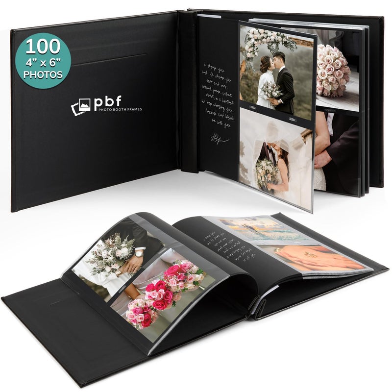 pbf PHOTO BOOTH FRAMES pbf Scrapbook Photo Album, Guest Book with Photo Insert, Black Scrapbook with Plastic Sleeves & Black Pages, Album for 4x6 Photos, Memory Book, Wedding - Image 1